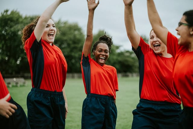 Rugby team cheering