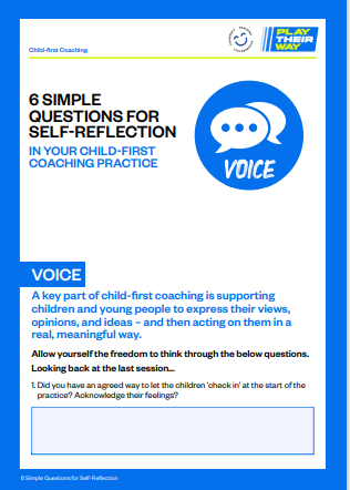 a worksheet with 6 questions for self reflection in supporting children to share their views